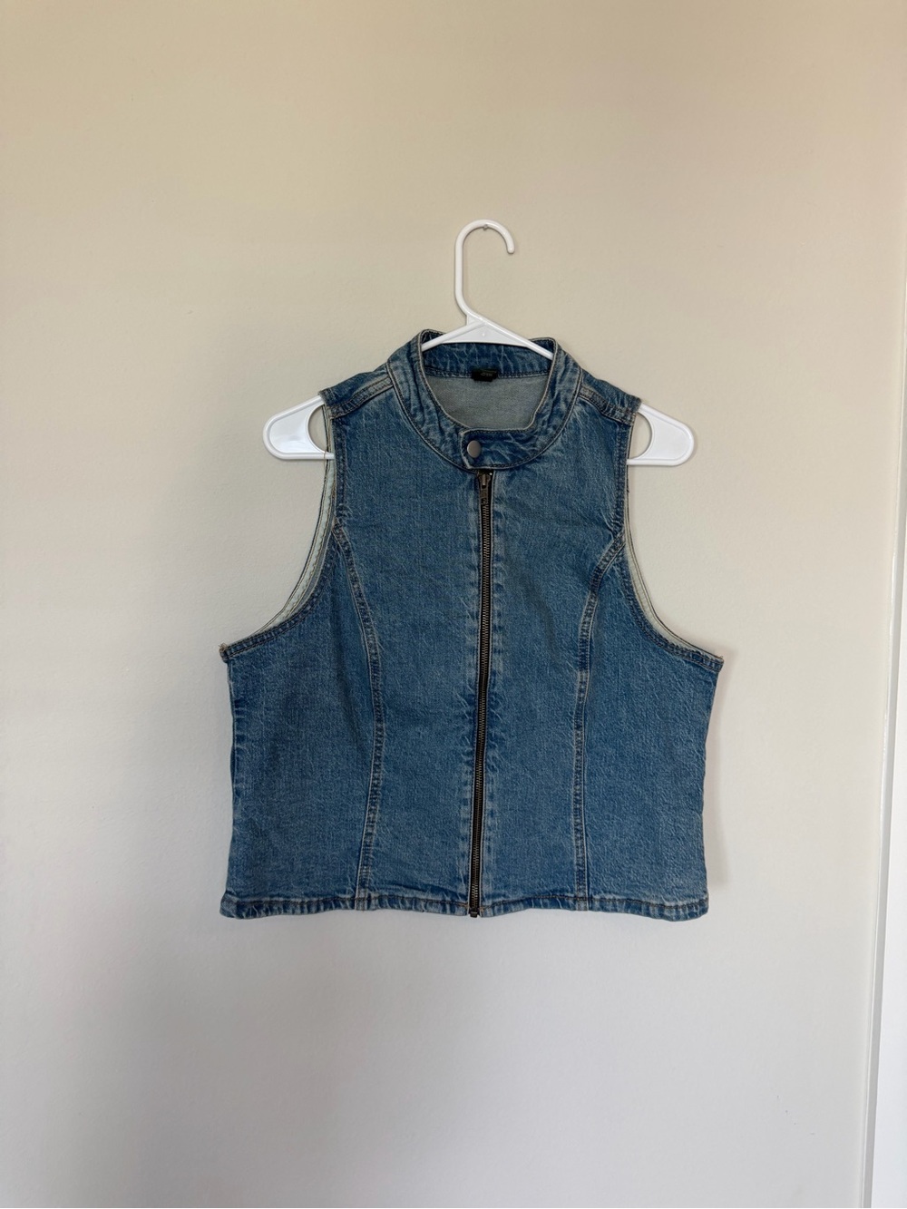 wild fable Denim Zip-Front Sleeveless Crop Top - Blue
